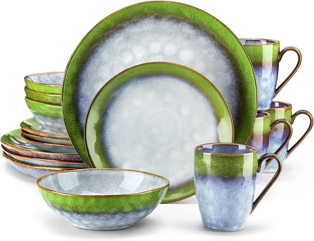 vancasso Dinnerware Set 32-Piece Dinner Service for 8 Service Dinnerware Tableware Set, Bubble Green