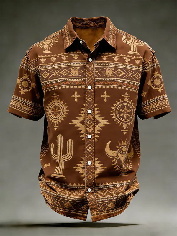 Men's Southwest Tribal Cactus & Aztec Print Shirt