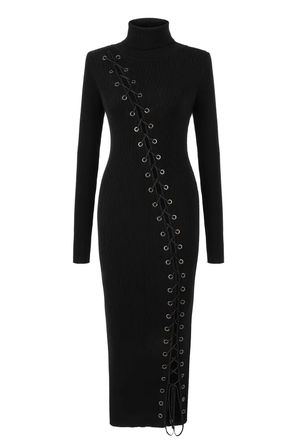 Lace-Up Maxi Dress-Black