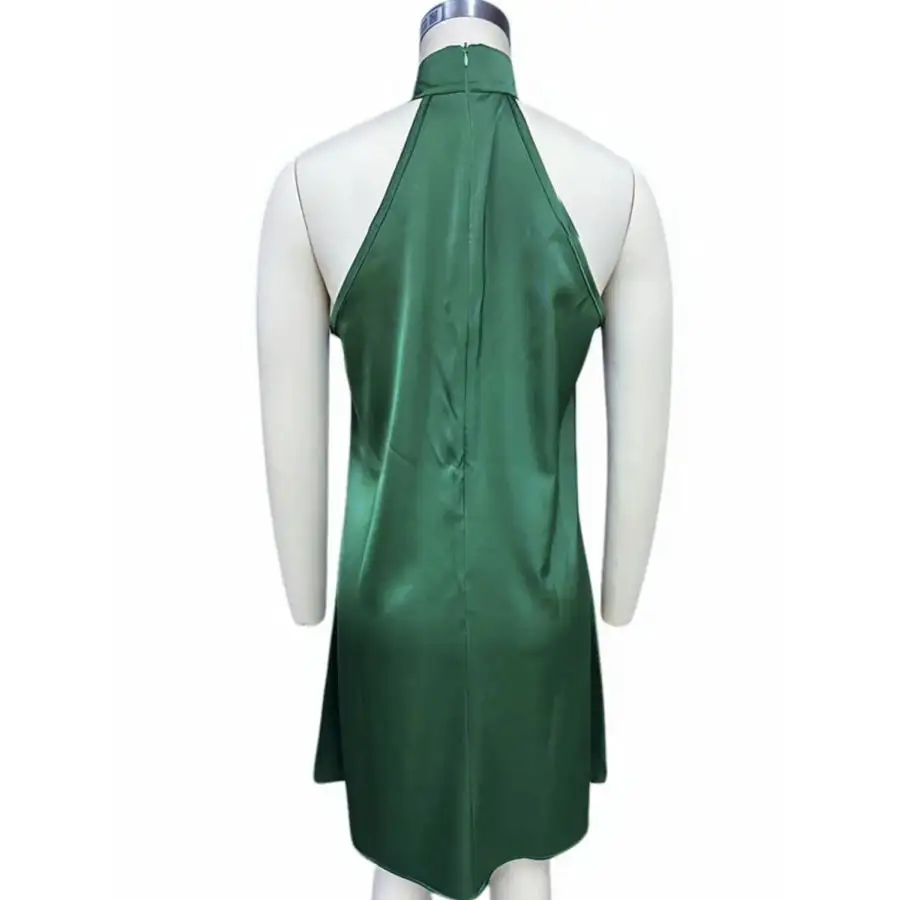 Grecian Neck Satin Mini Dress