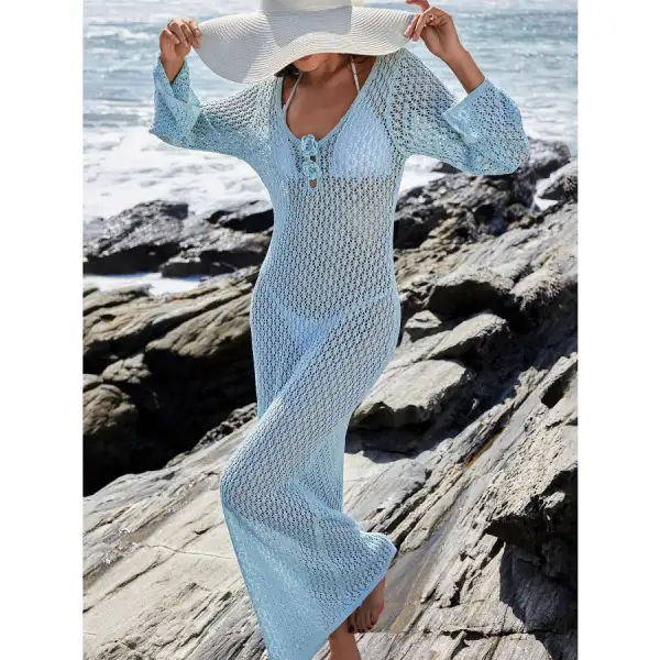 Crochet Knit Long Sleeve Maxi Cover Up Dress