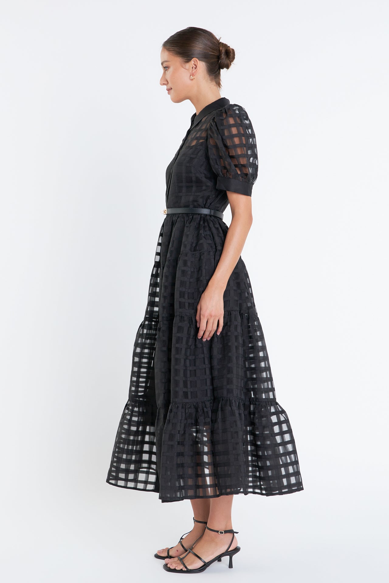 Gridded Organza Tiered Maxi Dress