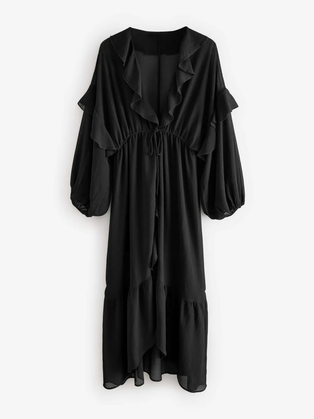 Black Transparent Pleated Long Cardigan