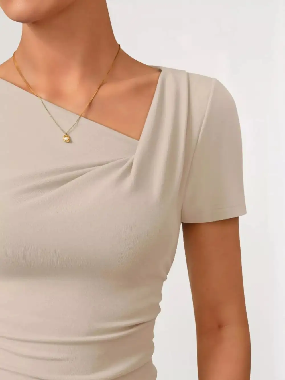 Asymmetrical Neckline Fitted T Shirt