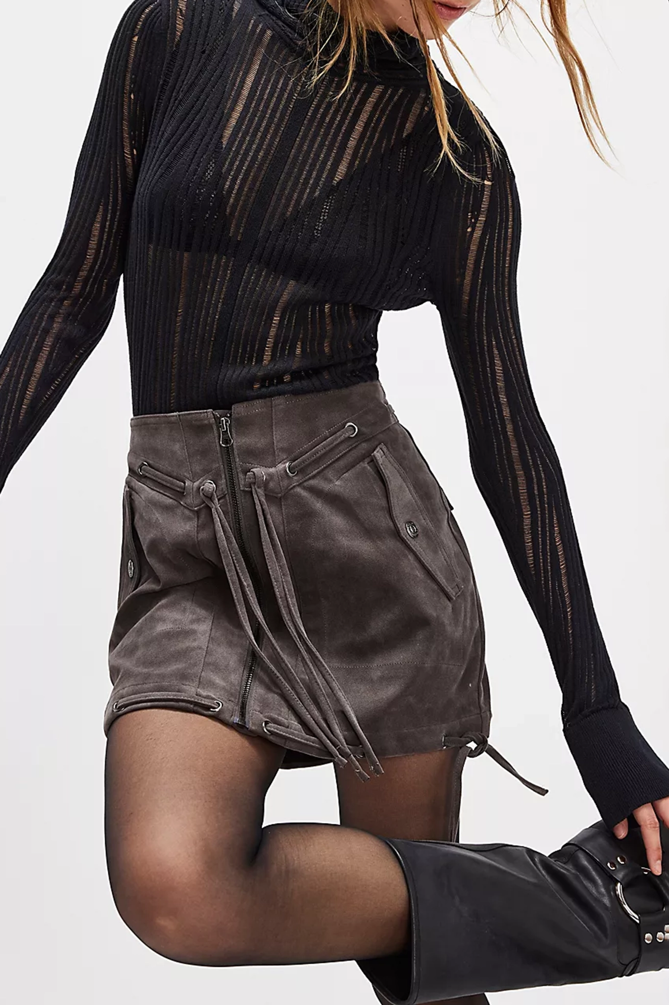 Faux Leather Fringe Detail Mini Skirt