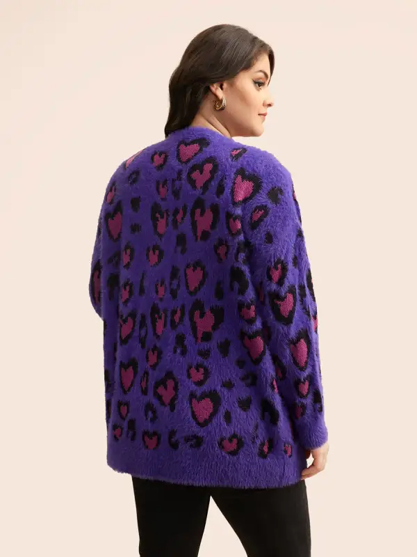 Leopard Print Fluffy Patch Pocket Cardigan