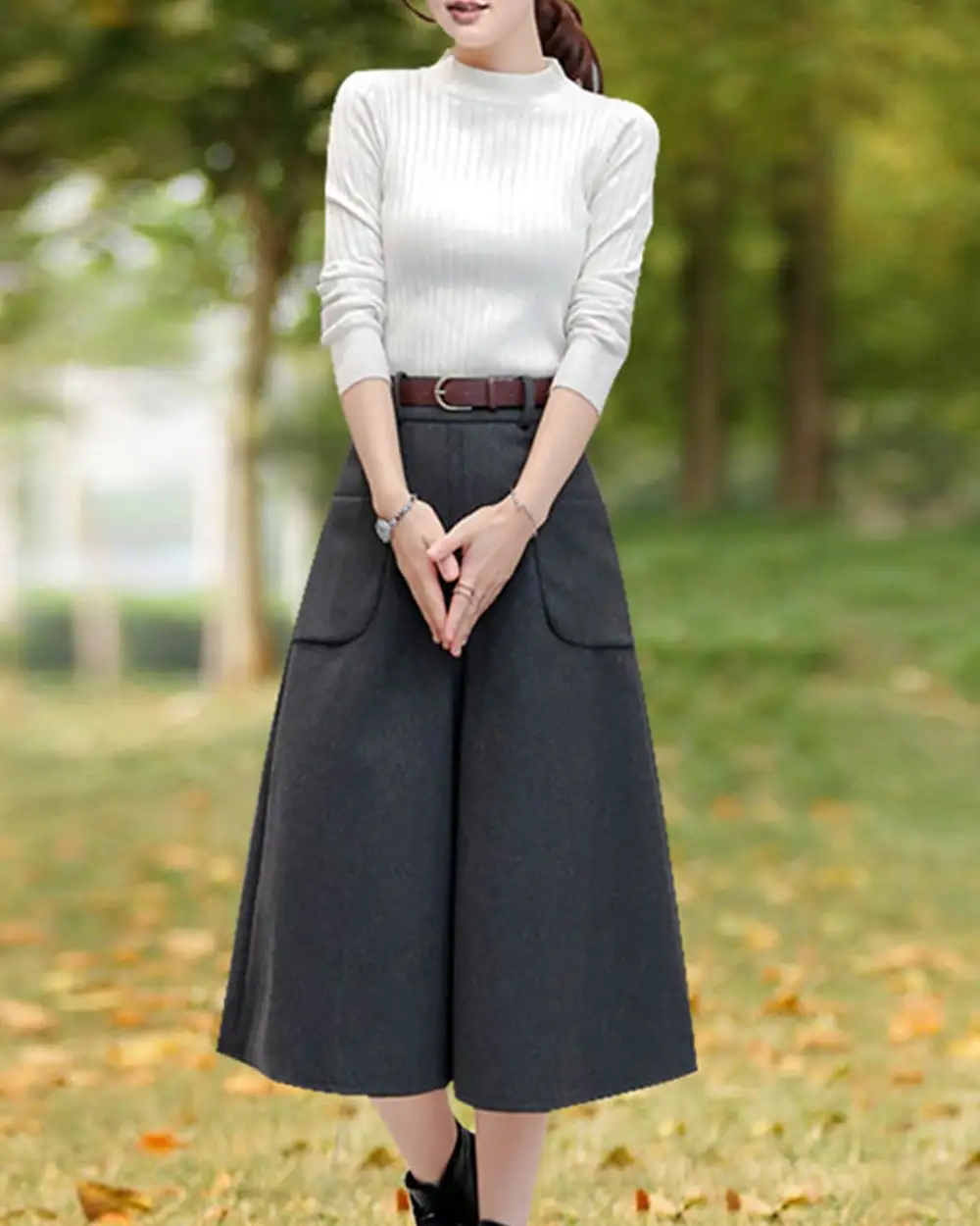 Soft Pleated Wool A Line Maxi Skirt