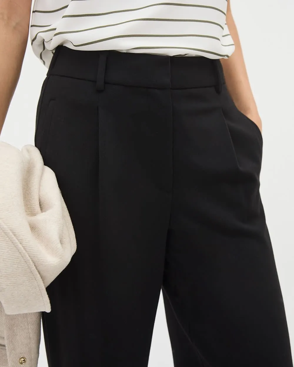 Black Knit High-Rise Long-Wide-Leg Pant