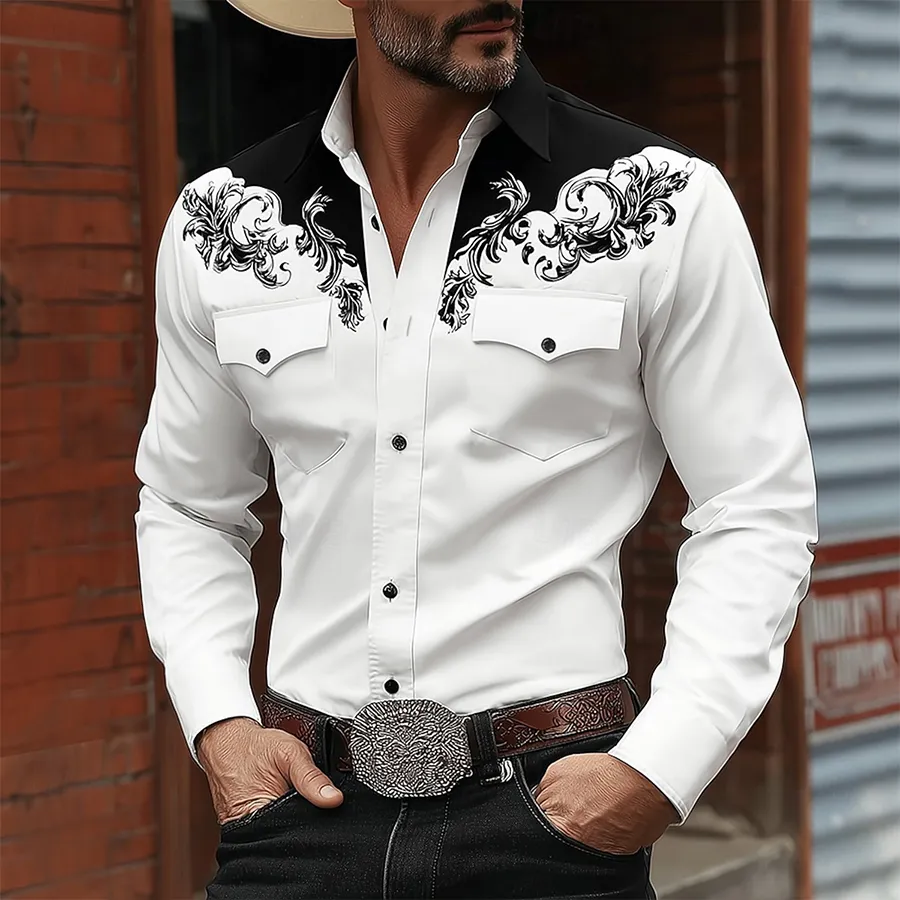 Men's Western Scrollwork Embroidered Long Sleeve Shirt
