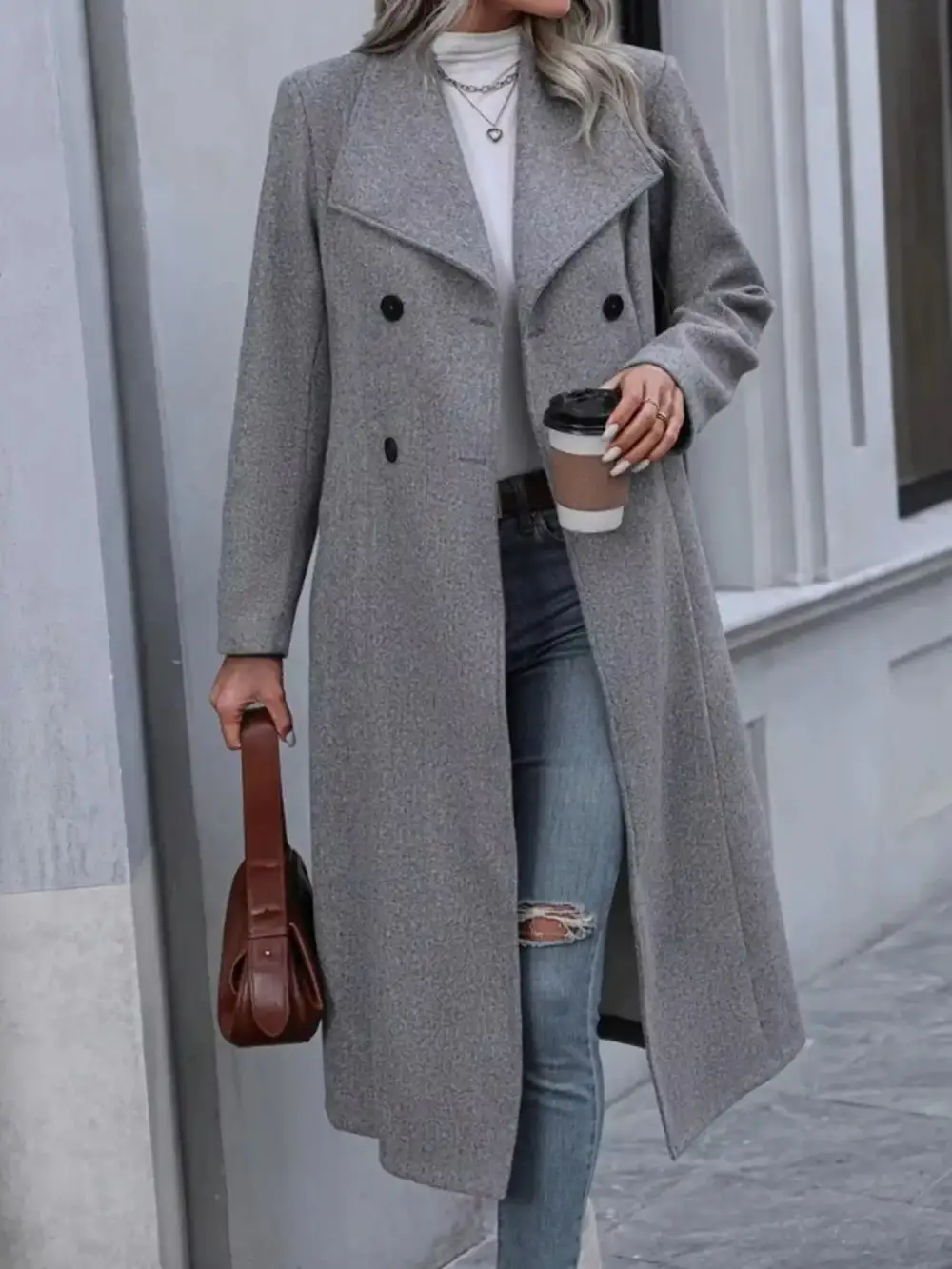 Double-breasted Longline Overcoat Jacket