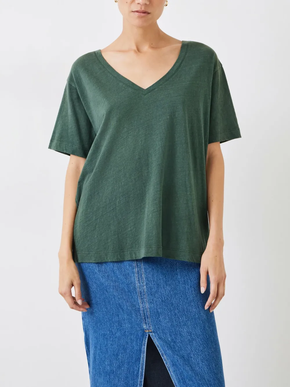 Plain Deep V-Neck Linen Blend T-Shirt