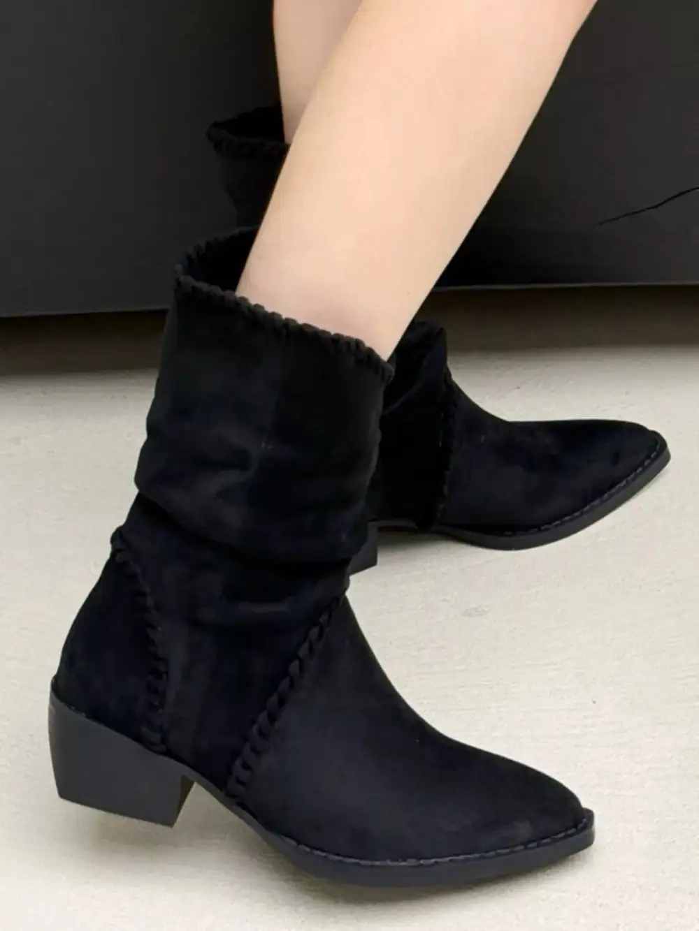 Printed Street Pointed-Toe Block-Heel Boots