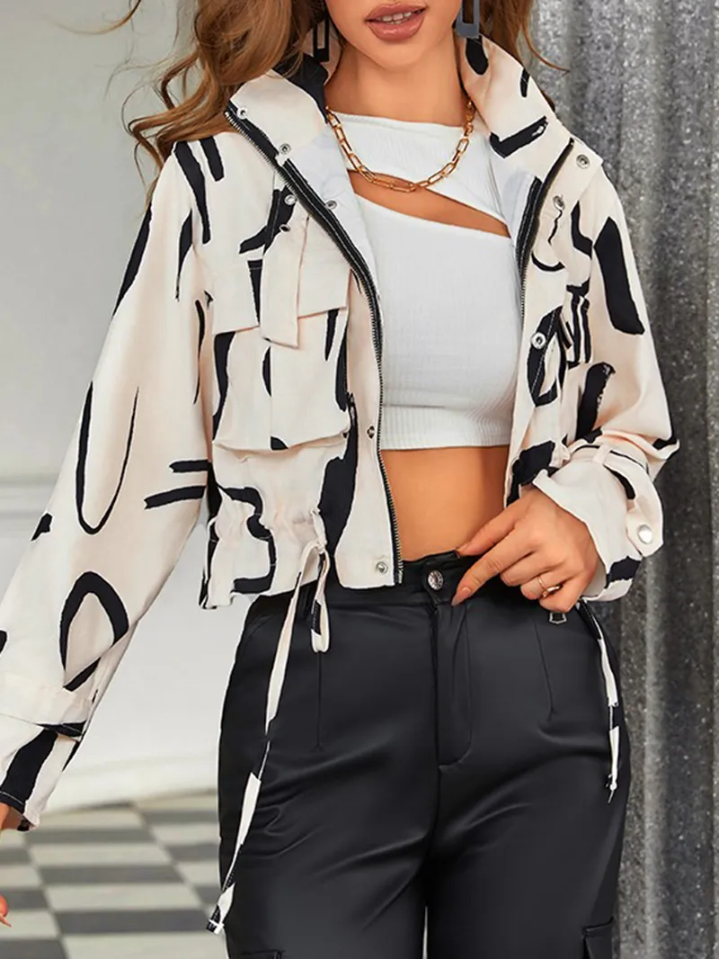 Women's Casual Contrast Print Zip Jacket