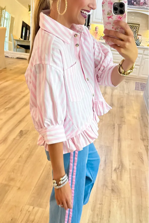Stripe Ruffle Hem Blouse