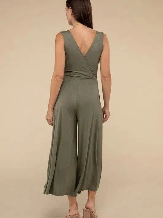 Living in the Now Surplice Neckline Sleeveless Jumpsuit