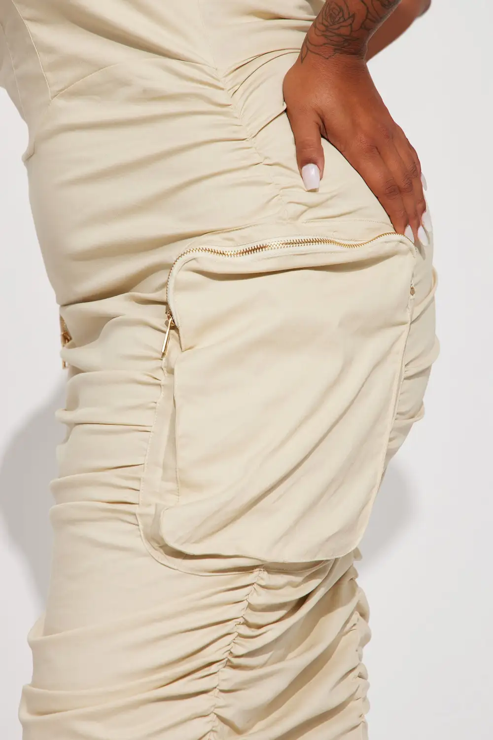 Camila Cargo Midi Dress - Beige