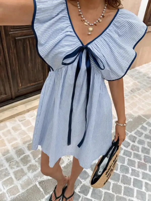 Striped Ruffle Mini Dress