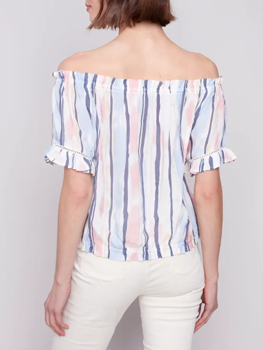 Striped High-End Off-Shoulder Short Sleeves