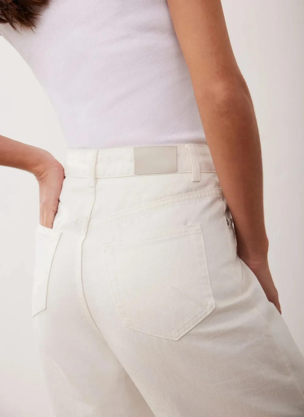 Casual Style Cream Wide Leg Jeans