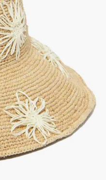 Embroidered Raffia Bucket Hat