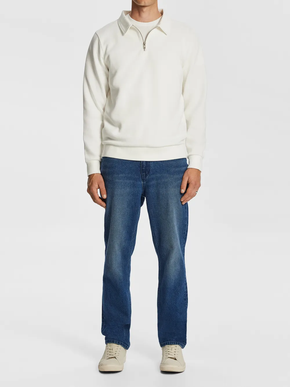 White Long Sleeve Quarter Zip Polo Shirt