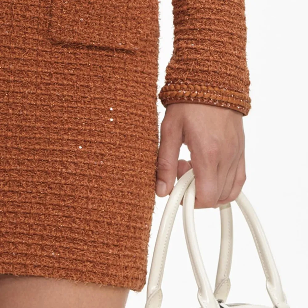 Brown Textured Knit Jacket