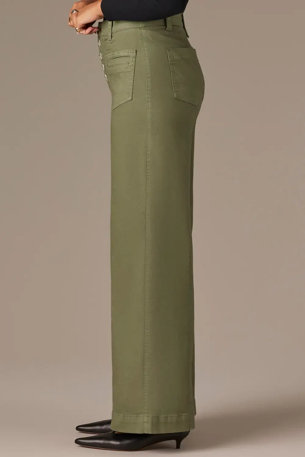 Petite Button Fly Wide Leg Pants
