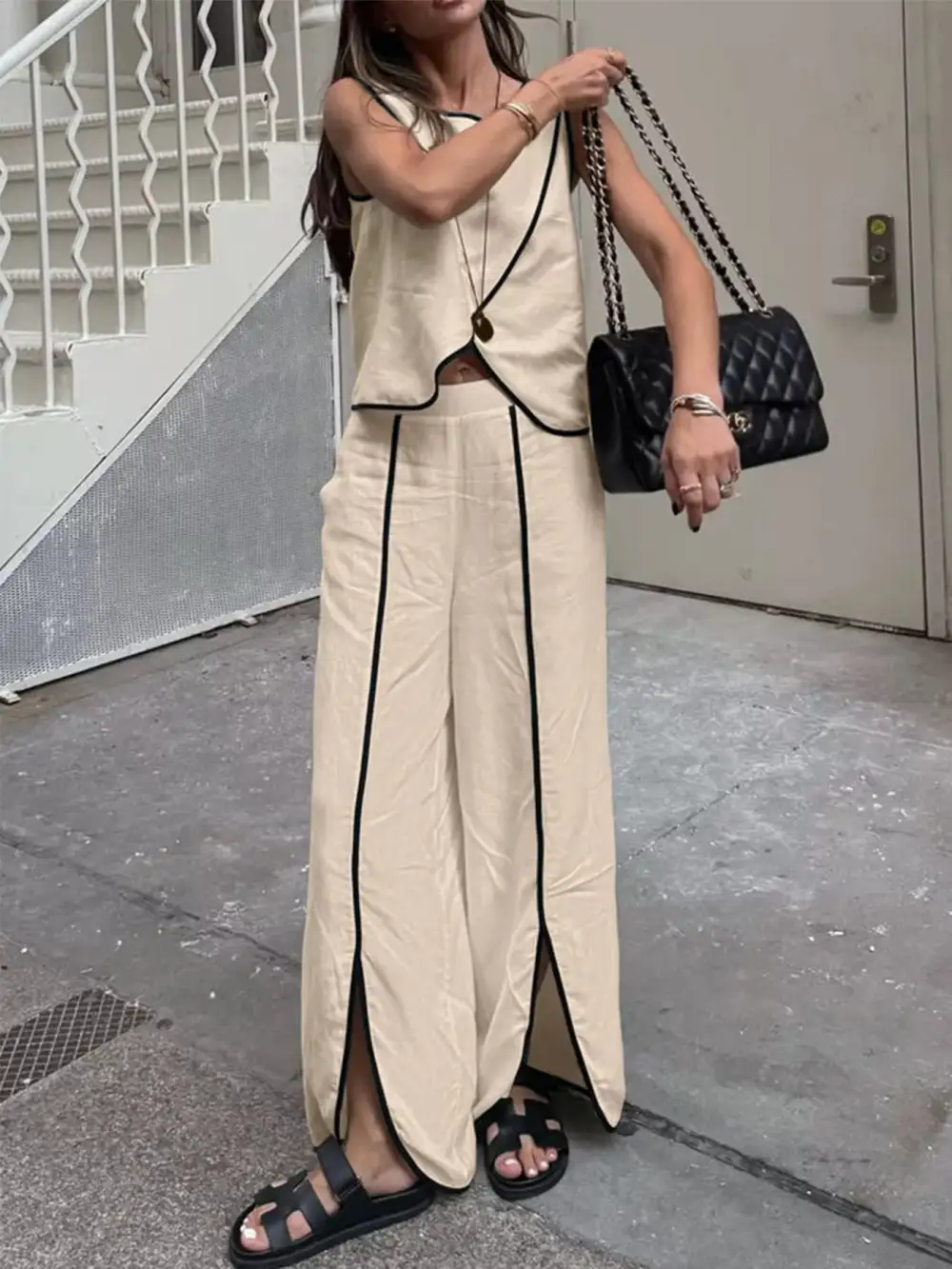 Wide Leg Contrast Jumpsuit