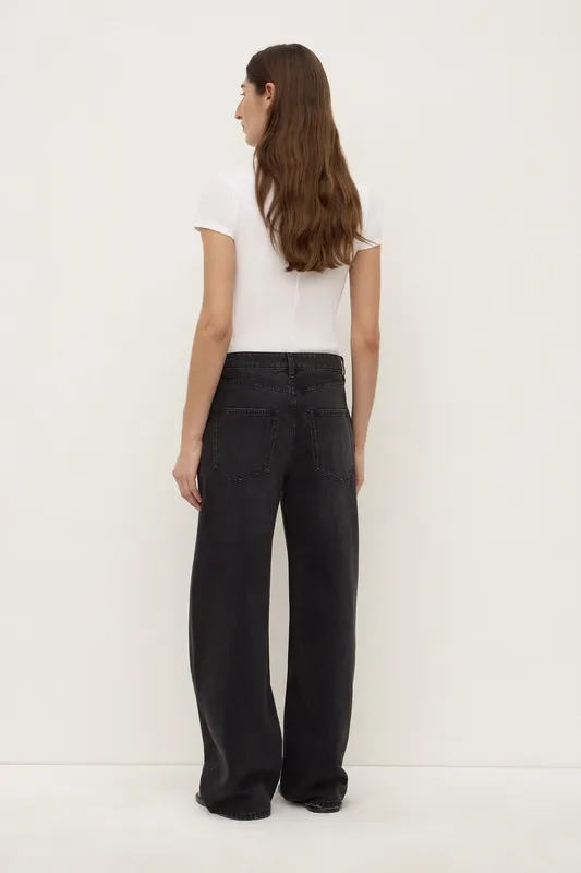 Faded Black Mid-Rise Curved-Leg Jeans