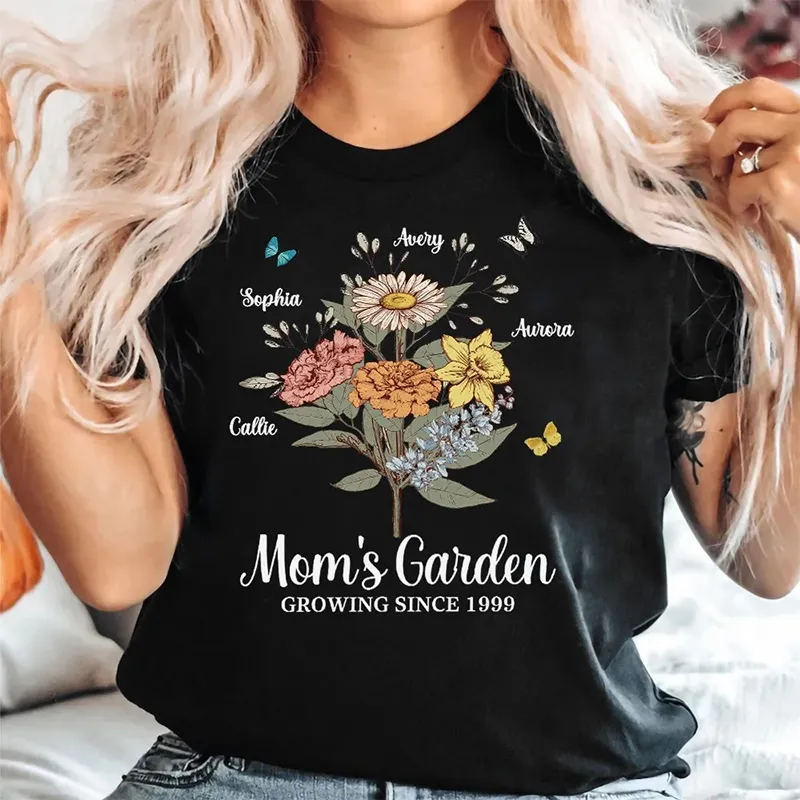 Personalized Grandma's Garden Vintage Birthday Flower T-shirt