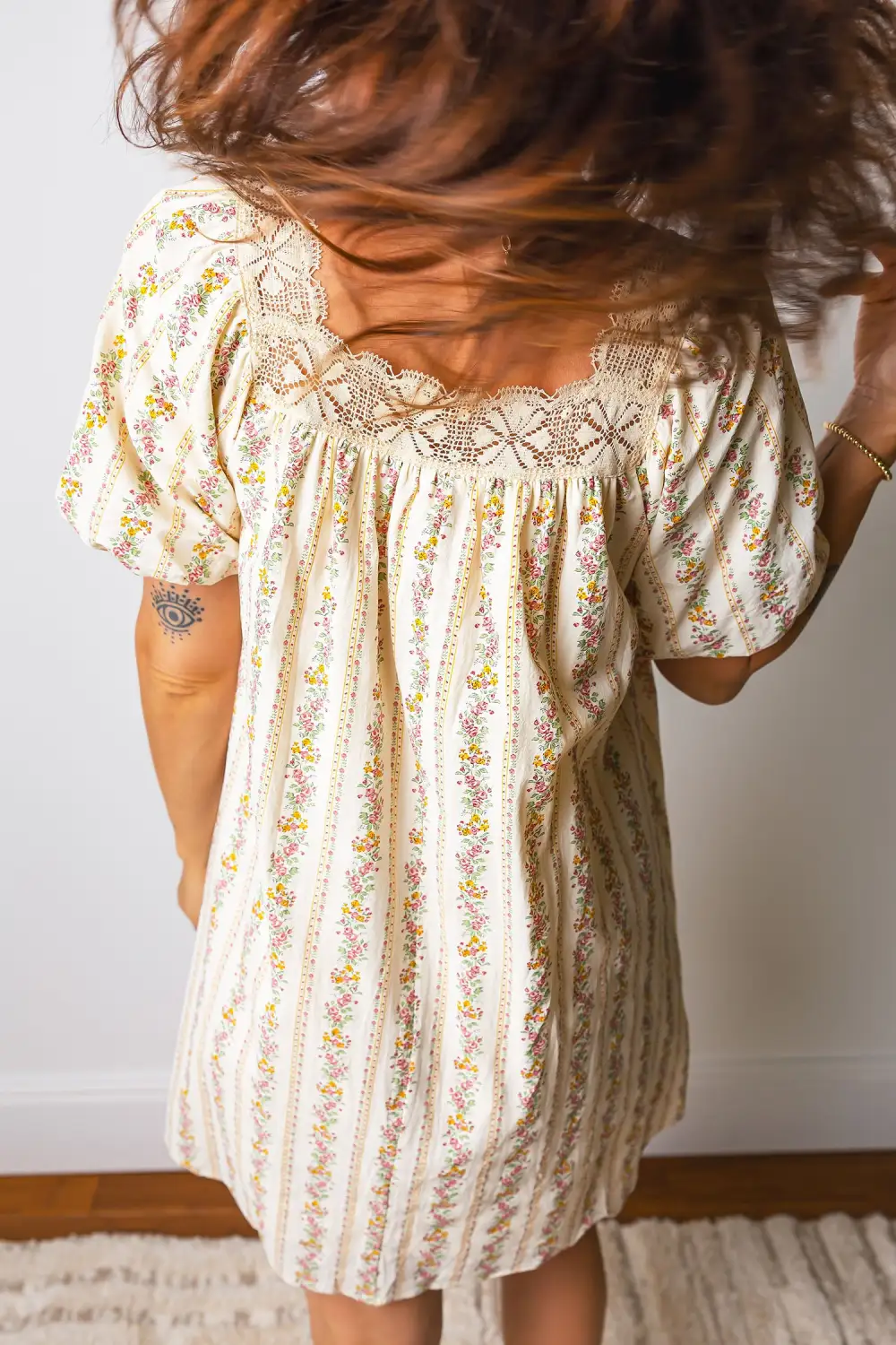Gathered Detail Floral Printed Ribbed Mini Dress