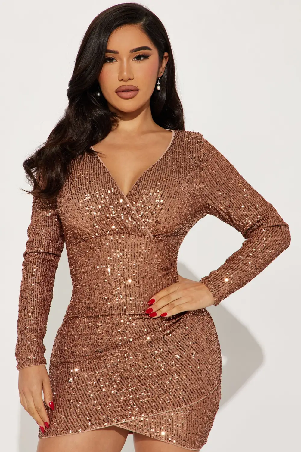 Elliana Sequin Mini Dress - Mocha