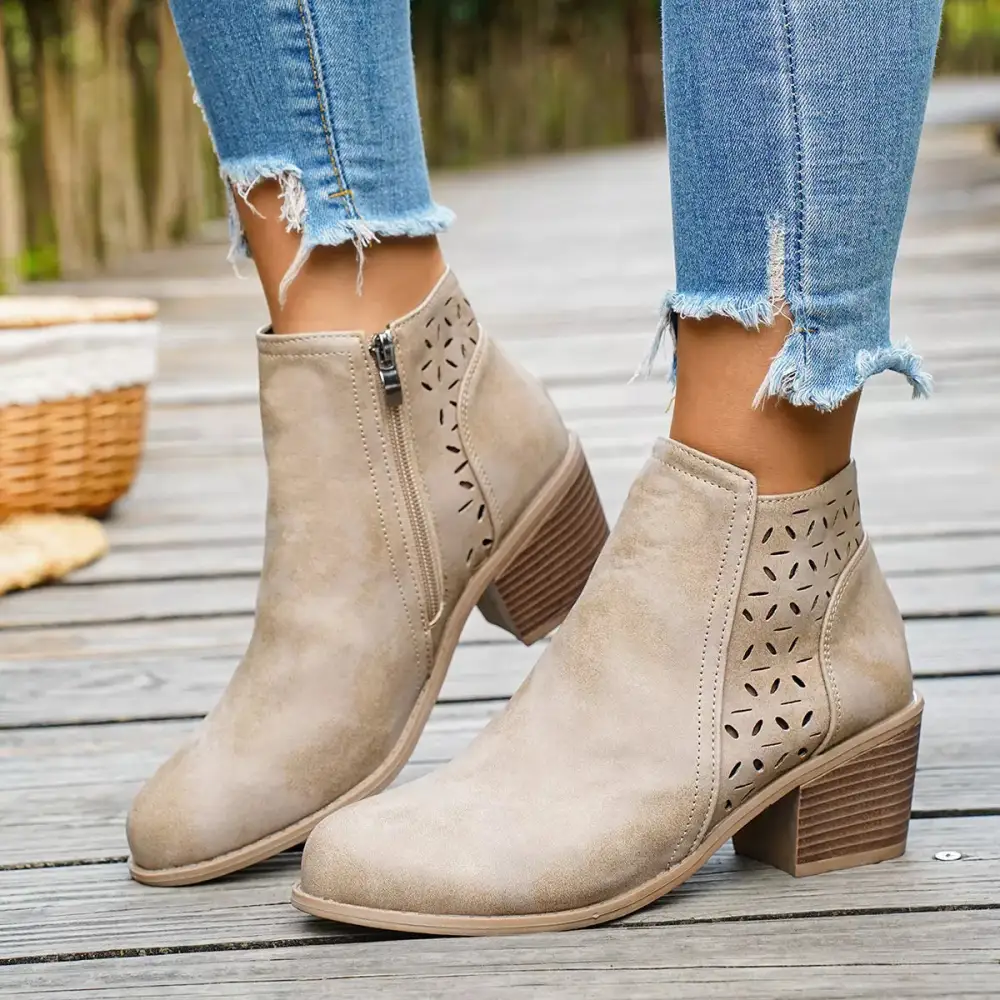 Refined Round Toe Block Heel Boots