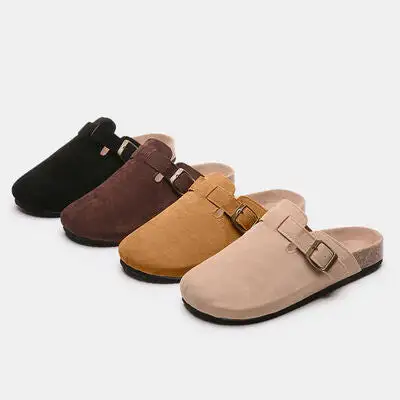 Buckle Suede Slides