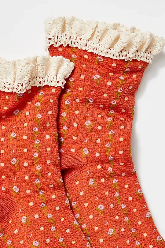 Floral Waffle Knit Socks Bule