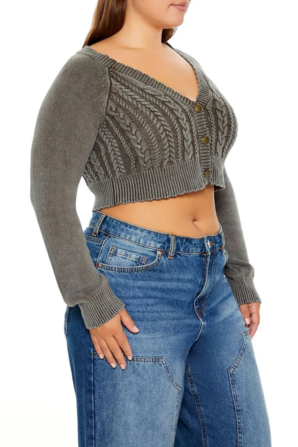 Plus Size Cropped Cardigan Sweater