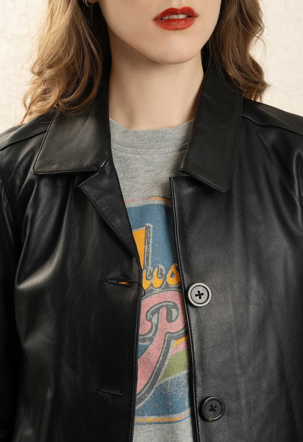 Casual Fit Leather Jacket with Patchwork