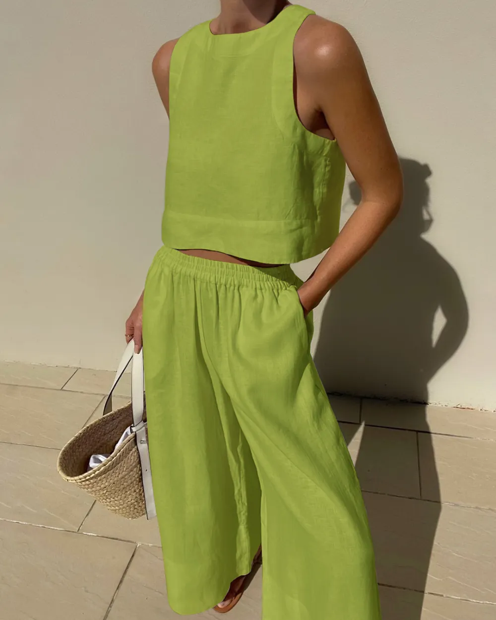 Casual Chic Solid Color Sleeveless 2pieces Set