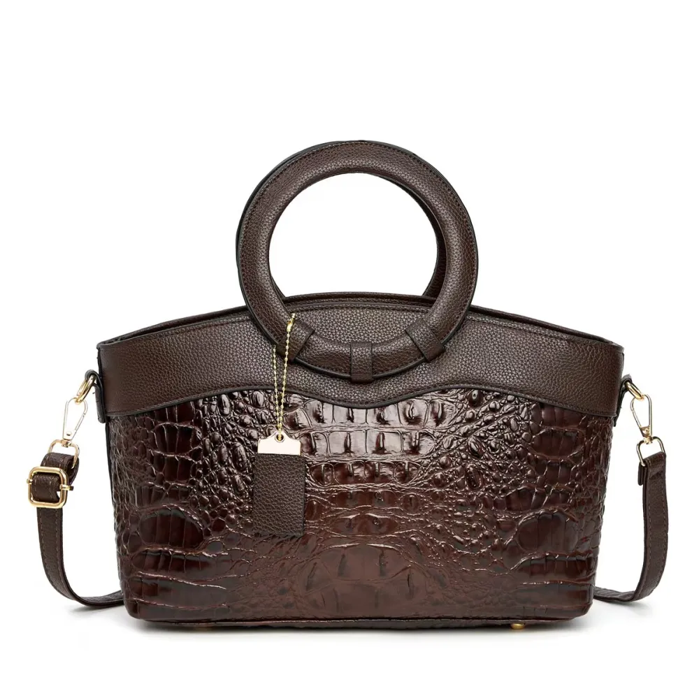European & American Fashion Crocodile Pattern Tote Bag Large Capacity Elegant Versatile Shoulder Crossbody Bag for Women