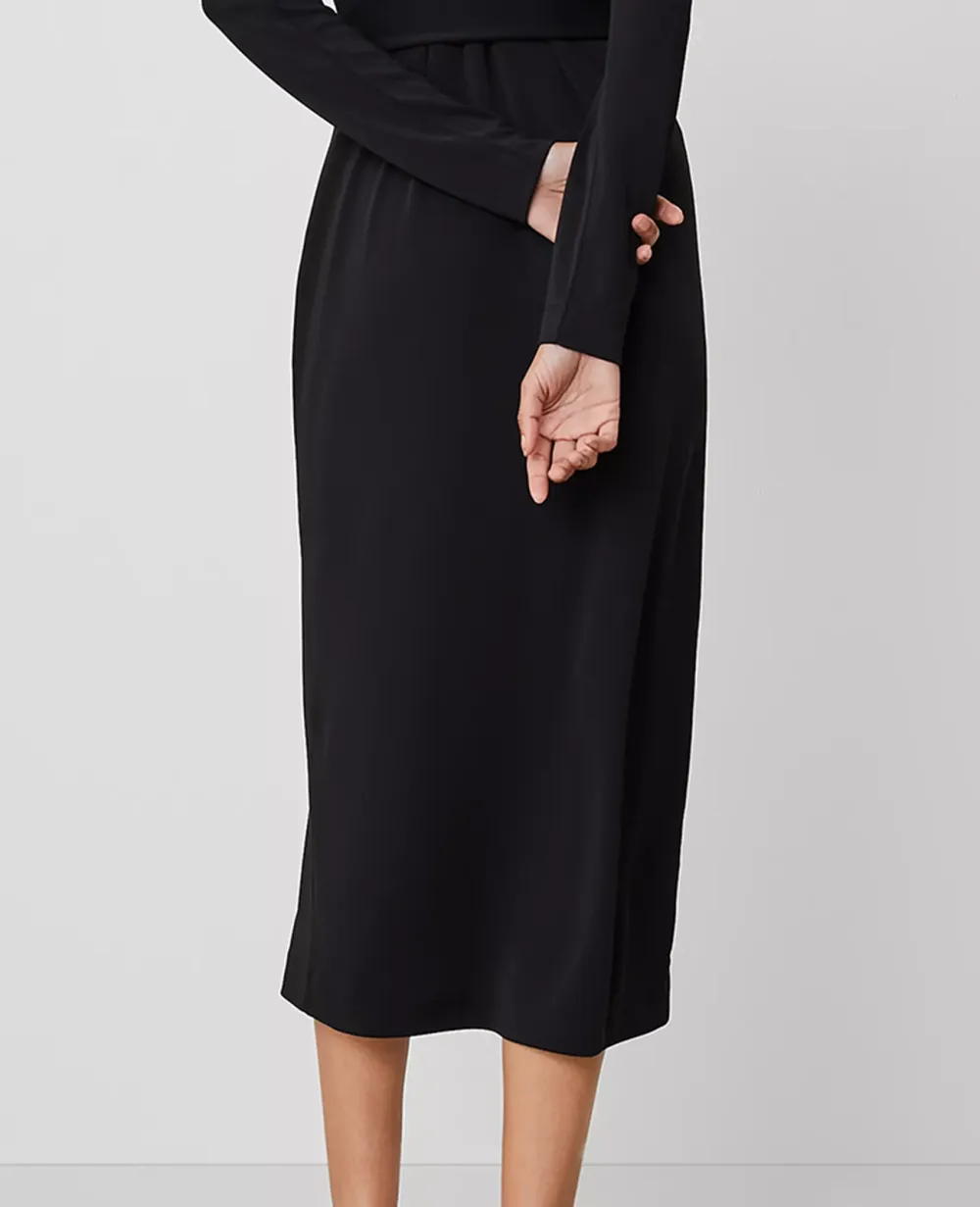 Mock Neck Belted Column Knit Midi Dress