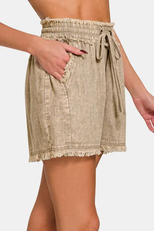 Everyday Frayed Hem Drawstring Waist Shorts