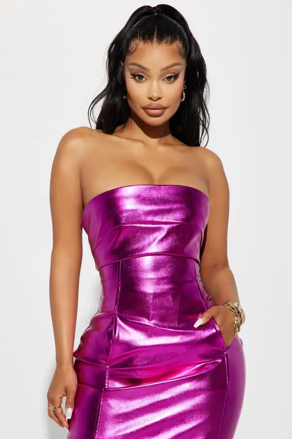 Mercury Metallic Maxi Dress - Fuchsia