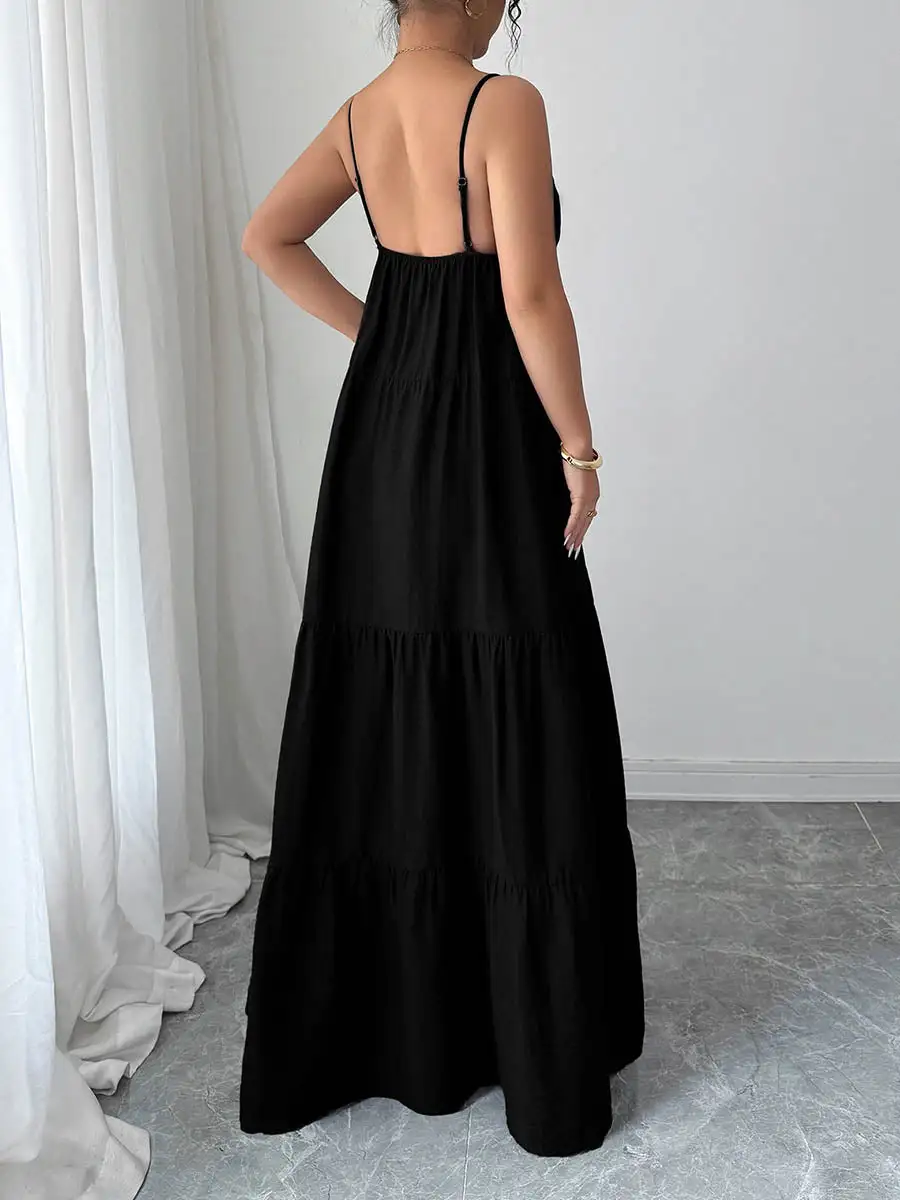 Backless Pleated Sleeveless Neck Maxi Dress