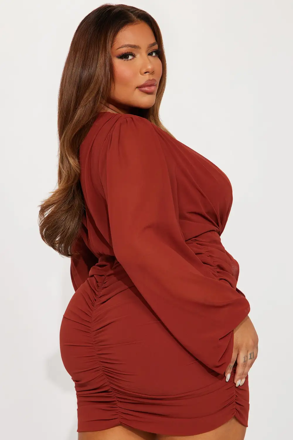 About The Business Ruched Mini Dress - Cognac