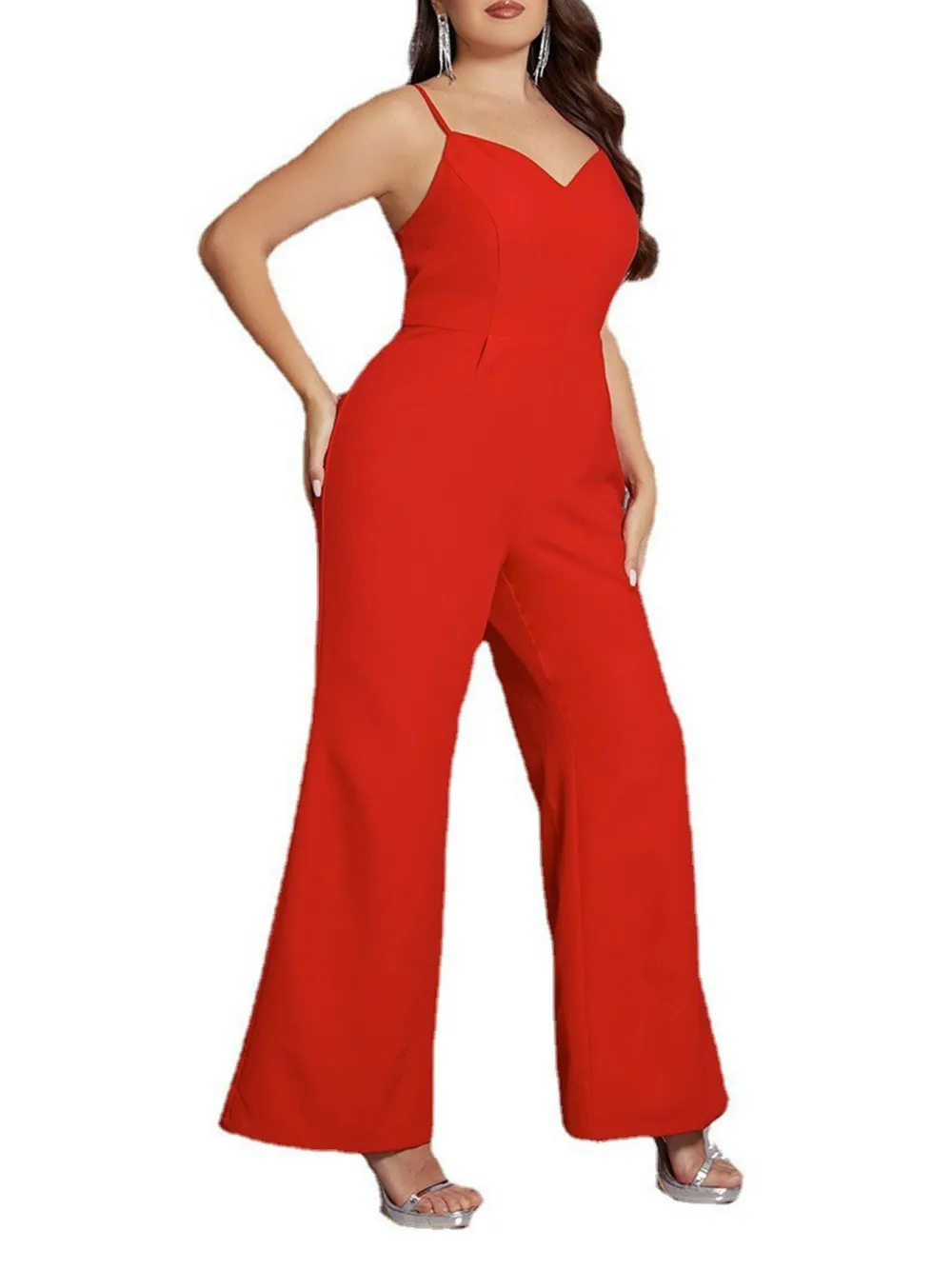 Plus Size Women Suspender Sexy Suit Jumpsuit Waist Wide Leg Pants