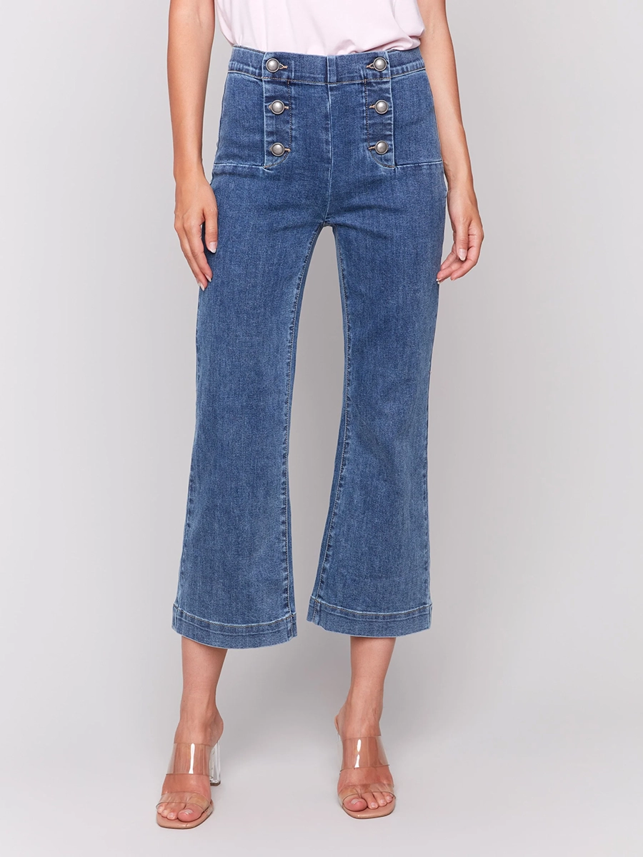 Versatile Creative Front Buttoned Flared Jeans