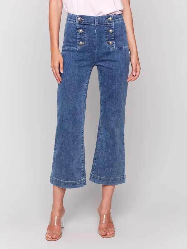 Versatile Creative Front Buttoned Flared Jeans