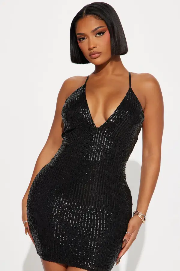Alexa Sequin Mini Dress - Black