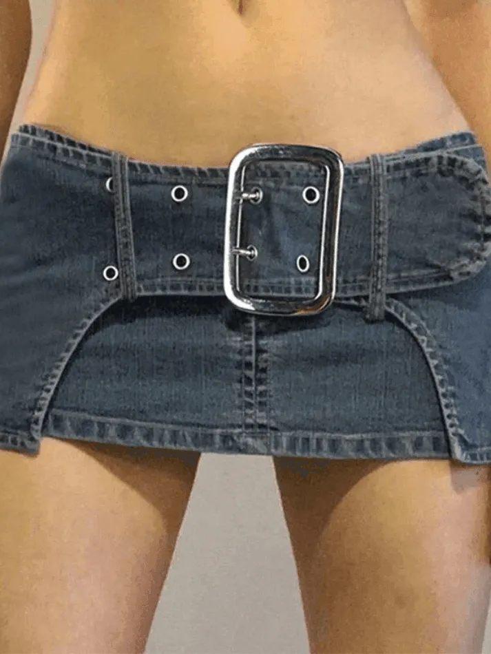 Belted Denim Cargo Mini Skirt