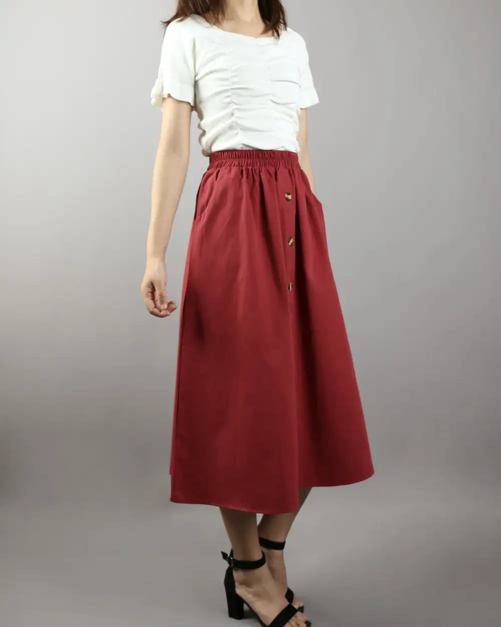 Relaxed Pocketed Linen A Line Midi Skirt